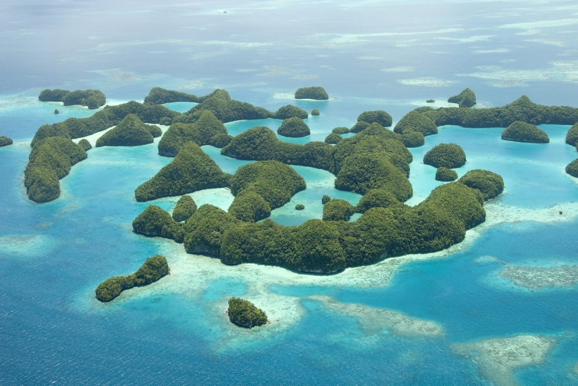 An aerial view of tropical islands