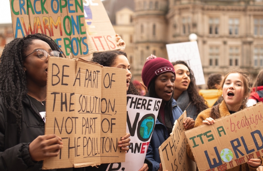 Young women at a climate change protest.